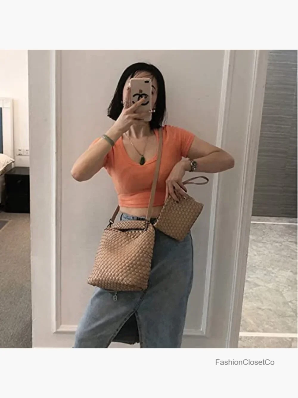 Handmade Woven Vegan Leather Hobo Crossbody Tote Bag